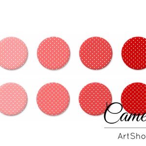8 Stück Rot Pokla Dot Foto Glascabochon, Muster Punkte, Bild Glascabochon 10mm, 12mm, 14mm oder 18mm - C1141