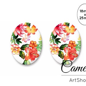 2pcs Flores Cabujón Ovalado 25x18mm, Patrón Floral Cabujón, Cúpula de Cristal, Foto Hecha a Mano Cabujón de Vidrio - 0792