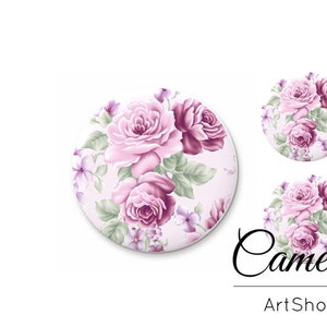 Cabochon in vetro, cabochon viola 1x25mm e 2x12mm, 1x20mm e 2x10mm, Cabochon con retro piatto, cabochon rotondi floreali, cupola in vetro fotografico - S1549