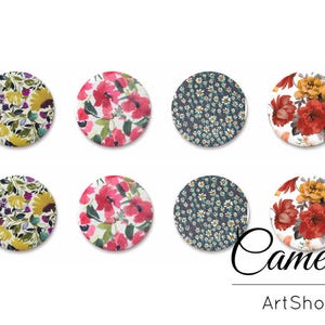 May include: Set of ten 5 cm round floral patterned buttons. The buttons feature a variety of floral designs, including daisies, roses, and other wildflowers. The buttons are perfect for adding a touch of whimsy to any project.