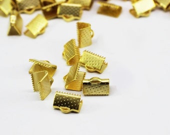 10mm extremos de la cinta, oro tono cinta extremo tapa de prensa de perno, extremo del cordón, extremo de la prensadel de hierro, cierre del extremo del cordón, hallazgo de la joyería, 50pcs, 100pcs