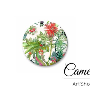 Cabochons floraux tropicaux verts, Cabochon en verre 10mm uo à 25mm, Cabochons à motifs fleurs, cabochon rond à dos plat, dôme en verre photo - G955