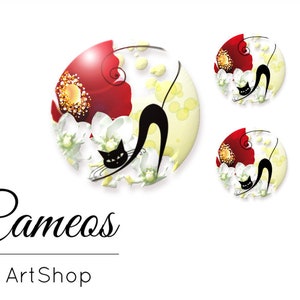 Cabochon di gatto, cabochon di vetro 1 x 25 mm e 2 x 12 mm, 1 x 20 mm e 2 x 10 mm, cupola di vetro, cabochon di vetro fotografico fatti a mano per il fai da te - S133