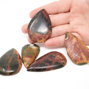 1 pcs Natural Red Creek Jasper Pendant, Jasper Drop Stone, 37~65mm, Multi Color Picasso Jasper, Natural Teardrop Pendant Front Drilled