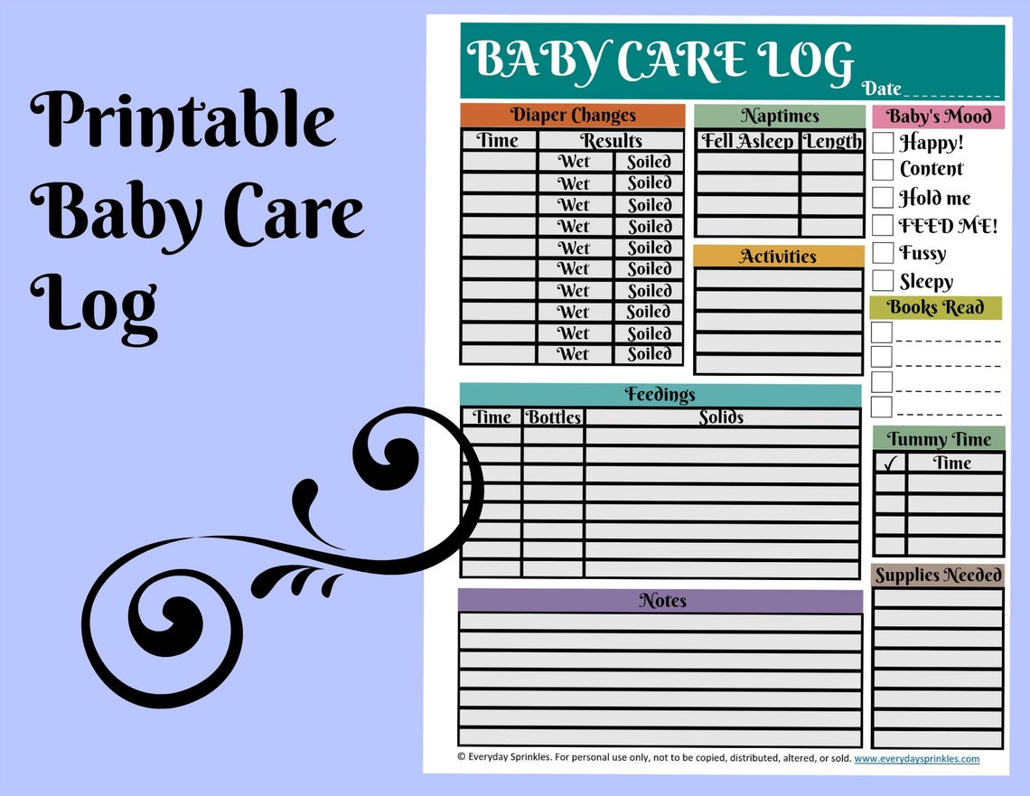 Printable Baby Care Log - Etsy