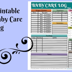 Printable Baby Care Log - Etsy