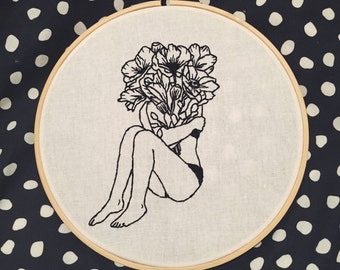 Girl Holding Flowers Embroidery