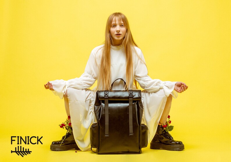 canvas backpack yellow handbag small backpack Rolltop Backpack travel backpack vegan backpack minimalist backpack girls backpack