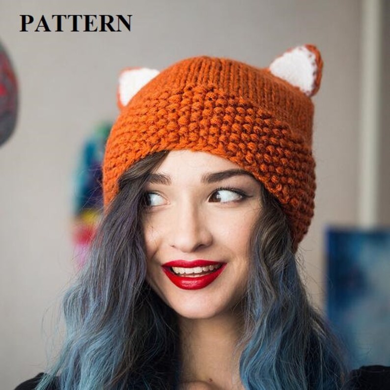 Pattern Knitted Fox Hat Cat Hat Women's Cat Ears Etsy