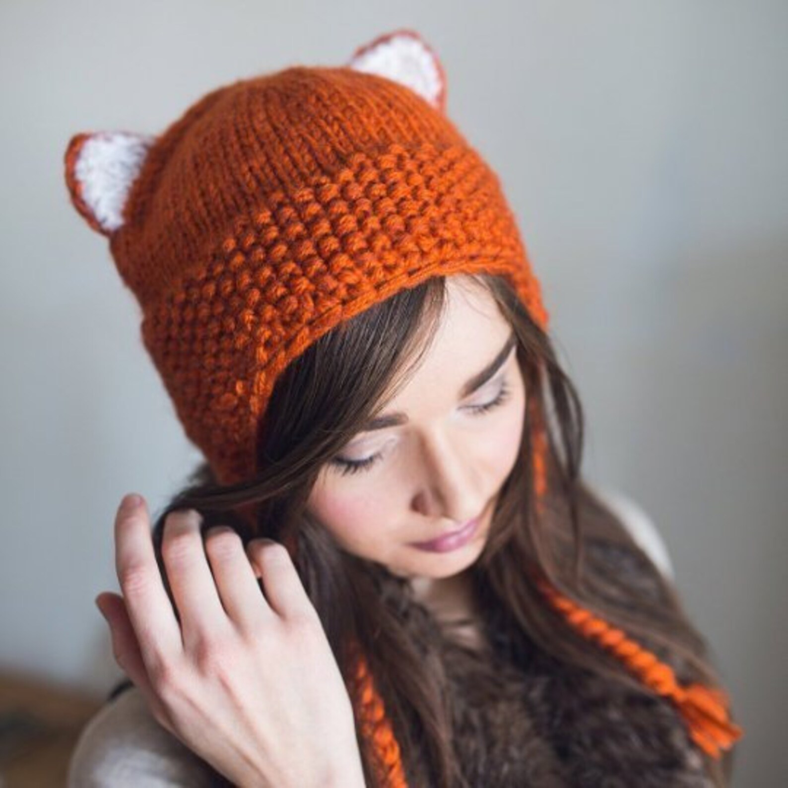Pattern cat hat knitted fox hat cat ears beanie | Etsy
