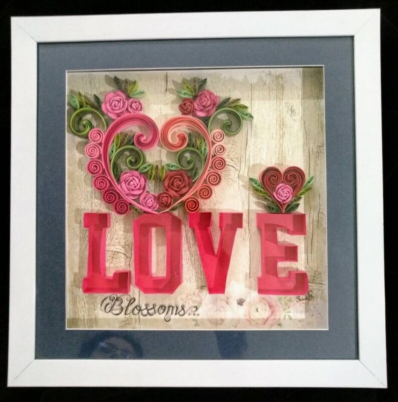 Quilled Love with heart and roses Etsy