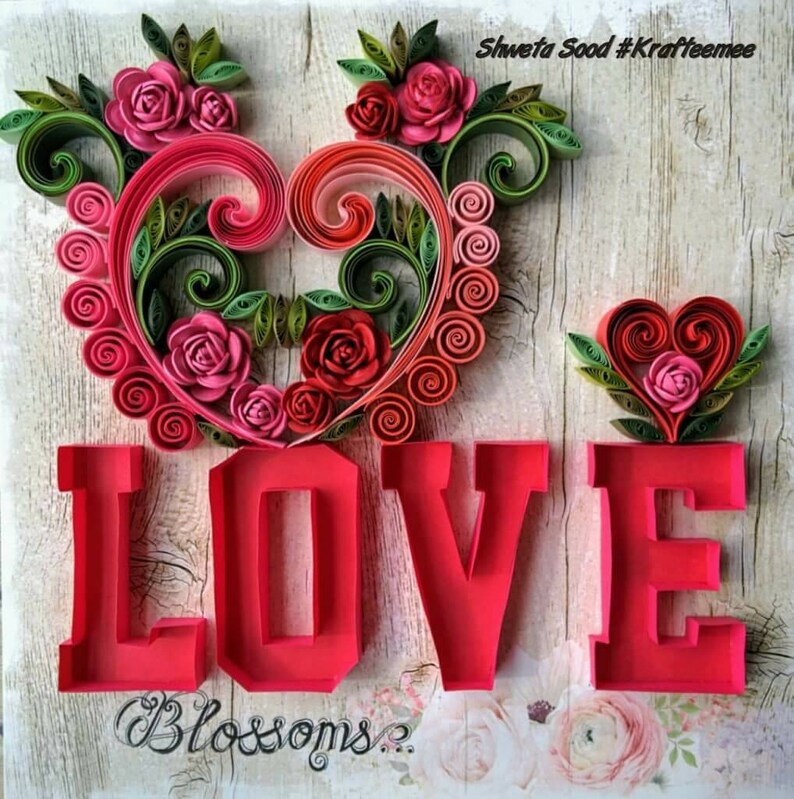 Quilled Love with heart and roses Etsy