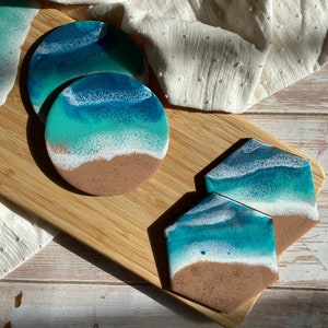 Bases de copos em resina com inspiração na praia, Coasters para decoração