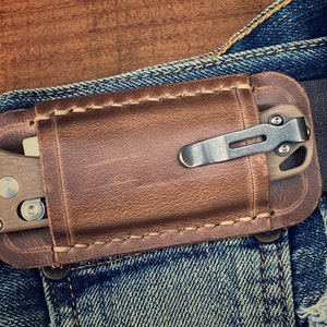 EDC Folding Knife Leather Belt Sheath | Knife Sheath | Horizontal Sheath | Horween Chromexcel | Everyday Carry