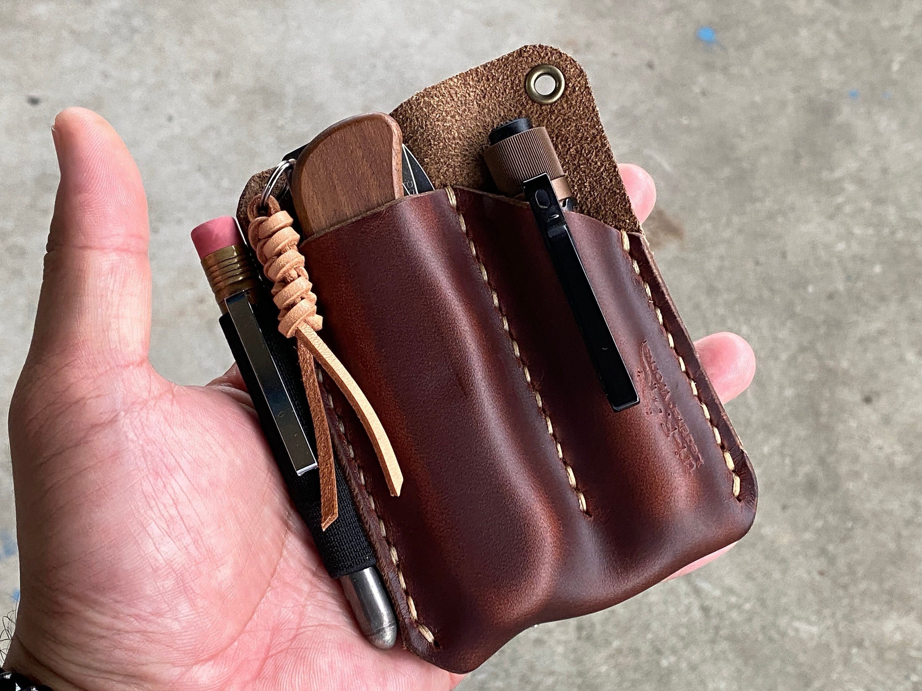 EDC Leather Pocket Slip Knife Sheath Horween Chromexcel Etsy