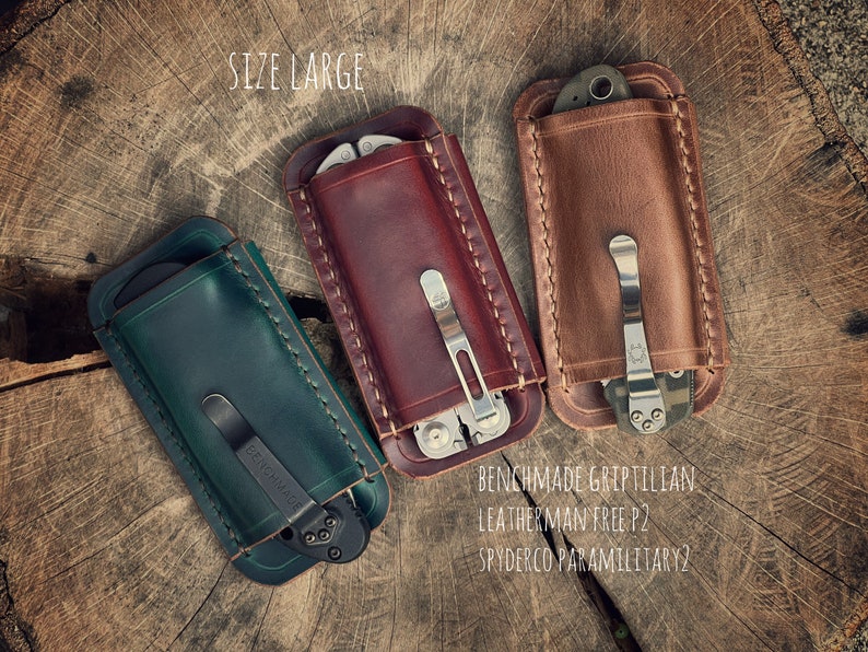 EDC Folding Knife Leather Belt Sheath Knife Sheath Horizontal Sheath Horween Chromexcel Everyday Carry image 3