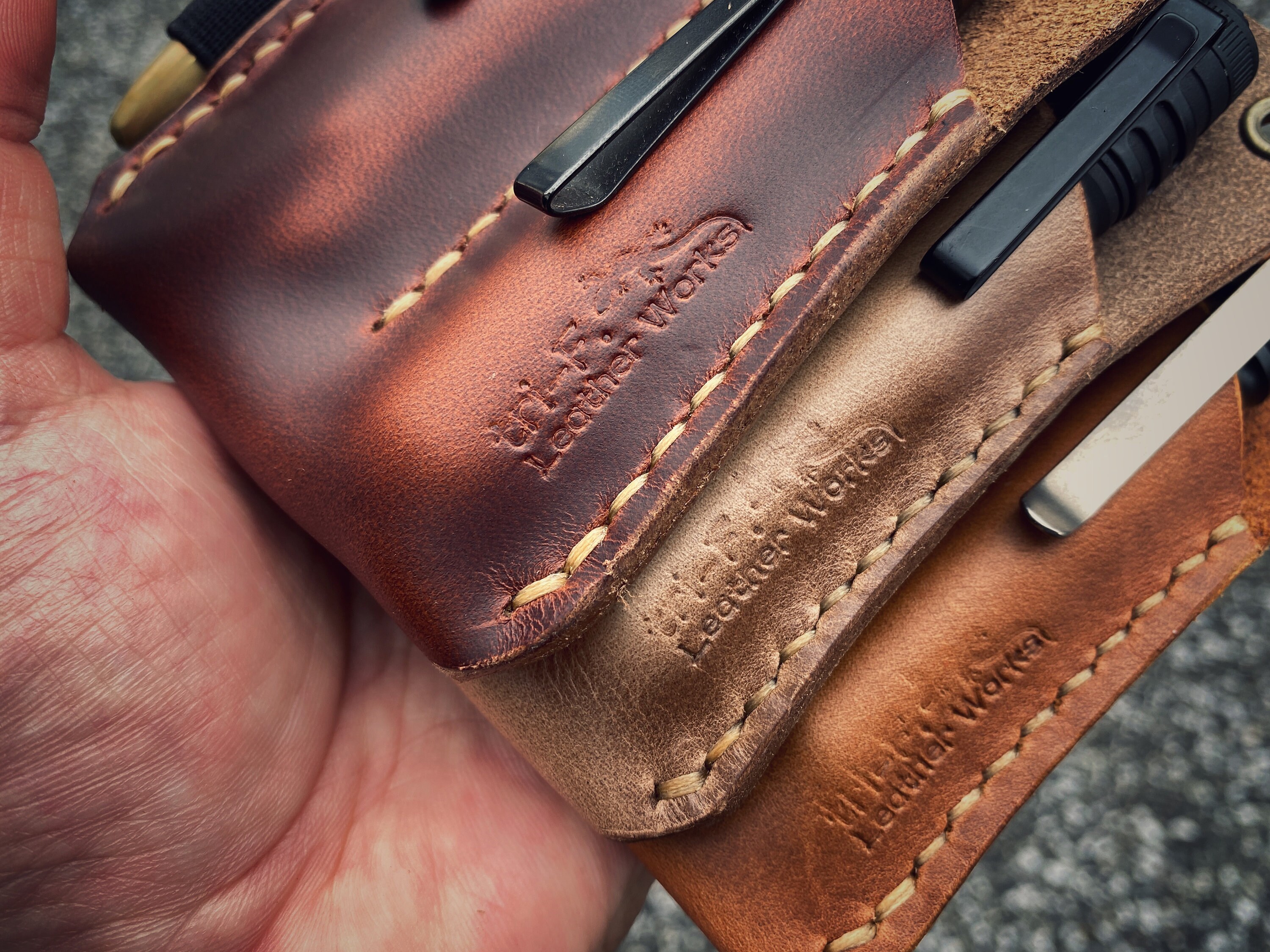 EDC Leather Pocket Slip Knife Sheath Horween Chromexcel Etsy