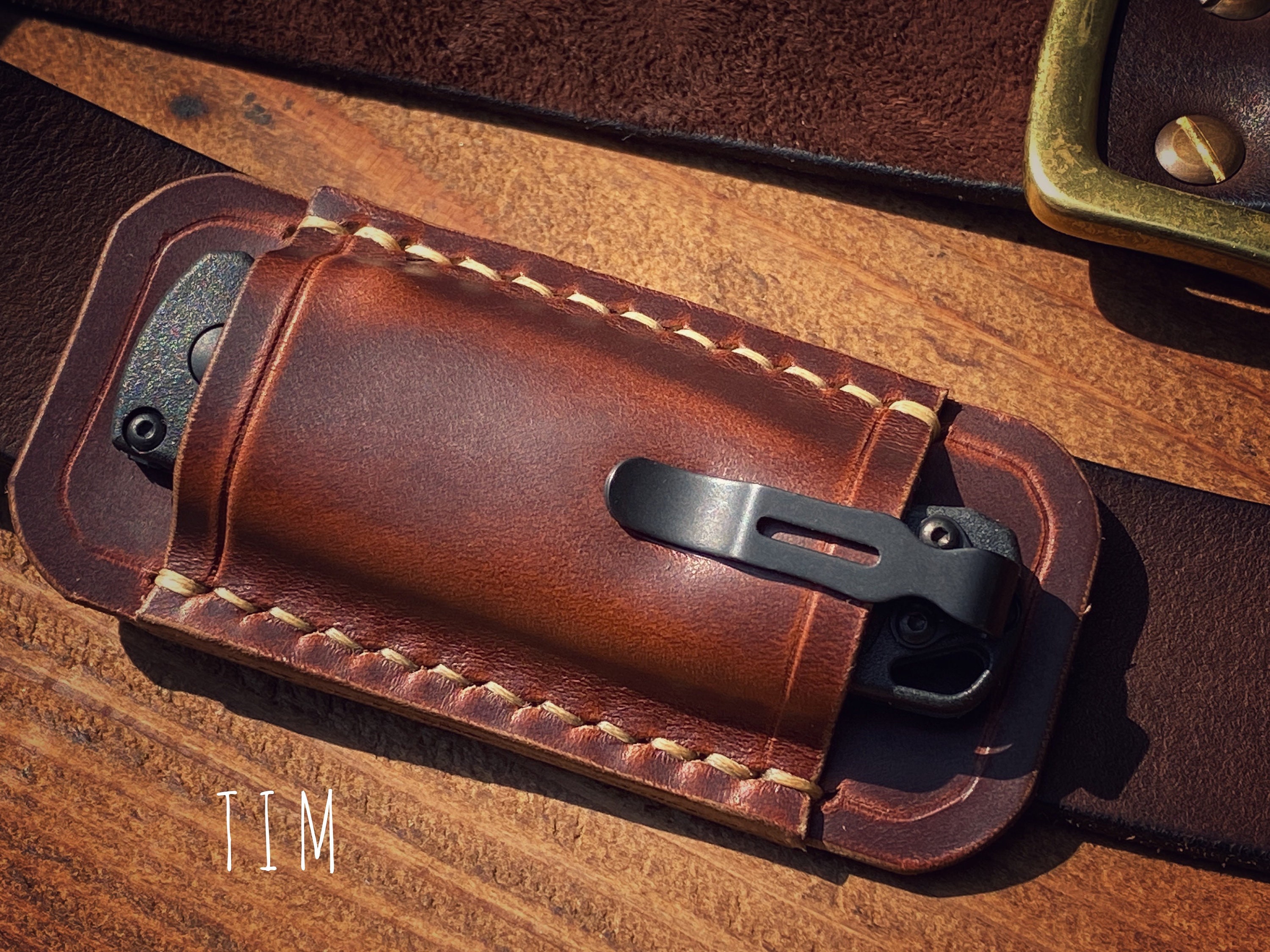 EDC Folding Knife Leather Belt Sheath With Key Hook Knife Etsy