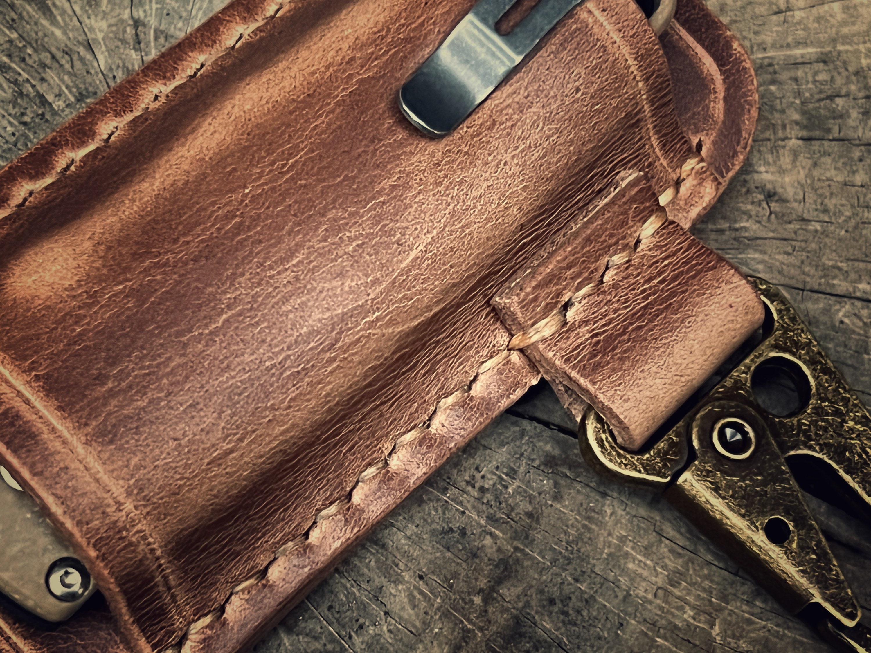 EDC Folding Knife Leather Belt Sheath With Key Hook Knife Etsy