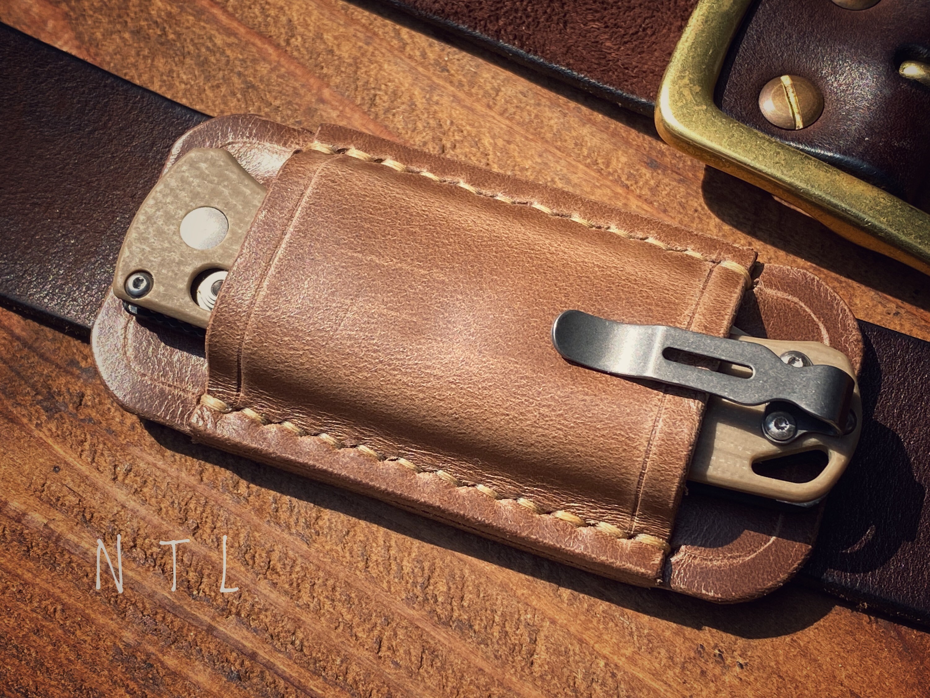 Folding Knife Leather Belt Sleeve Horween Chromexcel Etsy