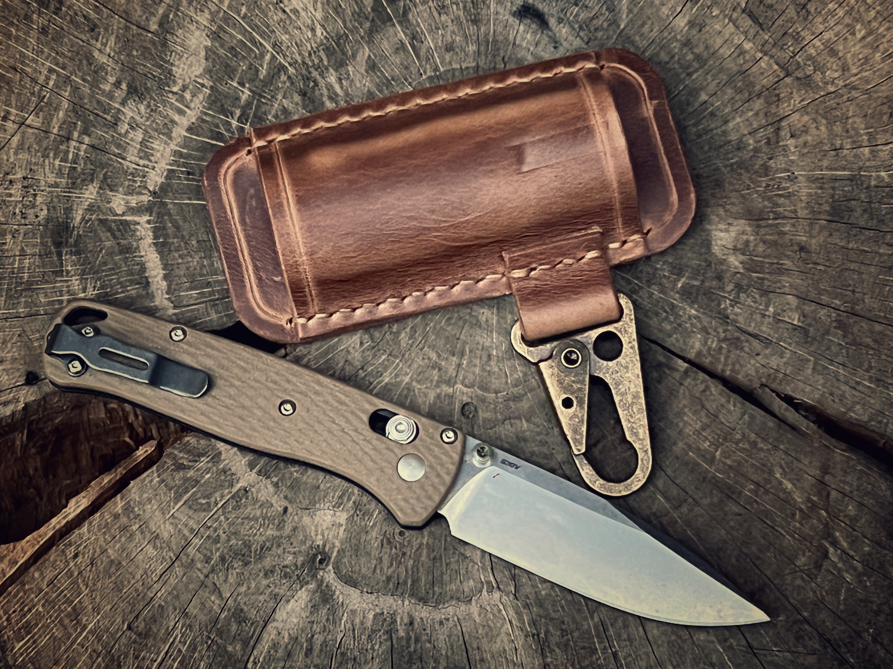 EDC Folding Knife Leather Belt Sheath With Key Hook Knife Etsy