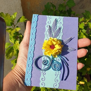 carte quilling anniversaire, fête , carte artisanale, carte de fleurs, carte pour homme ou femme, carte faite main