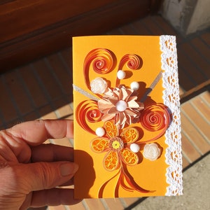 carte quilling anniversaire, fête , carte artisanale, carte de fleurs, carte pour homme ou femme, carte faite main