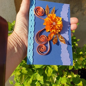 carte quilling anniversaire, fête , carte artisanale, carte de fleurs, carte pour homme ou femme, carte faite main
