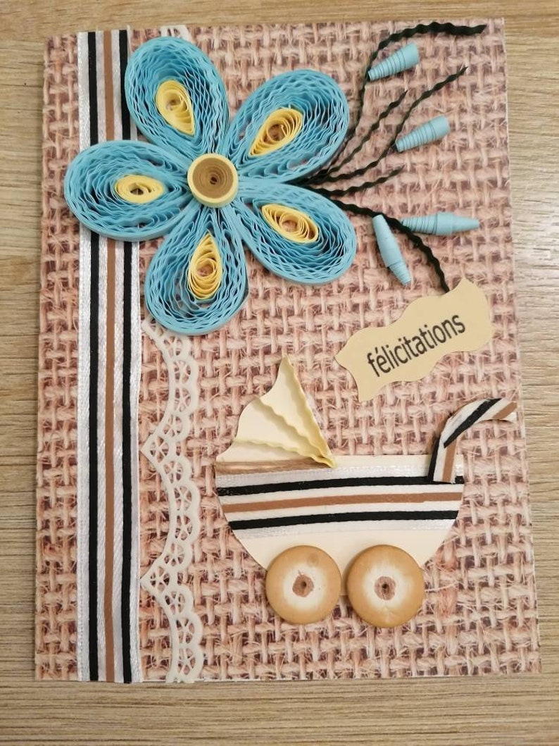 Mixed Media Collage Congratulations Personalized Quilling Card Birth Card Art Collectibles