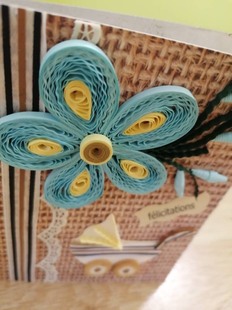 Mixed Media Collage Congratulations Personalized Quilling Card Birth Card Art Collectibles