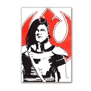 Carasynthia von Alderaan. Inktober Dune, Original Tusche Zeichnung Kunst, Schwarzweiß Rot, Marker Grafitti, Star Wars Mandalorian Fanart
