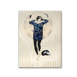 Mixed Media Quarantine Drawing of a Music Lover and Cat, no AI