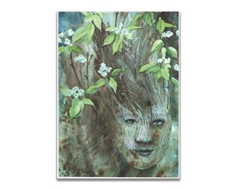 Fantasy dryad portrait with pear blossoms