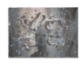 Medusa fantasy portrait with deckle edges, no AI
