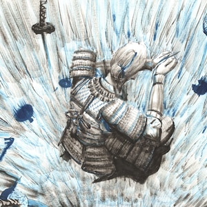 Ink Drawing of a Samurai in the Grass, no AI