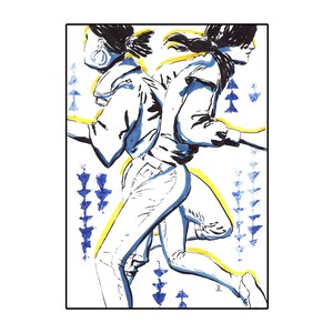 Modern Ink Drawing of a Couple Running, no AI