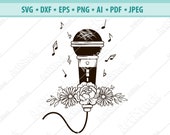 Microphone Svg, Musical notes svg, Floral microphones svg, Music Svg, Microphones Clipart, Files for Cricut, Singer Art svg, png, eps, dxf