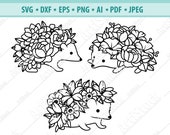 Hedgehog SVG, Floral Hedgehog svg, Hedgehog Flowers svg, Hedgehog Floral SVG, Hedgehog cut file, Floral pets Svg, Forest animals Eps, Dxf