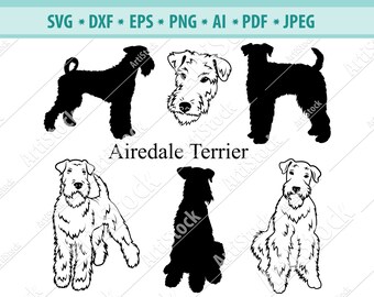 Cricut memorial dog digital portrait breed animal png Clipart Airedale terrier svg Pet dog vector dog SVG download dxf dog face