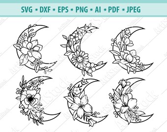 Moon Flowers Svg Etsy