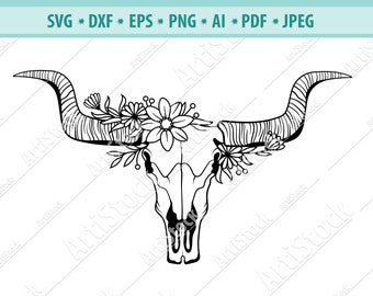 Download Floral Cow Skull Svg Etsy