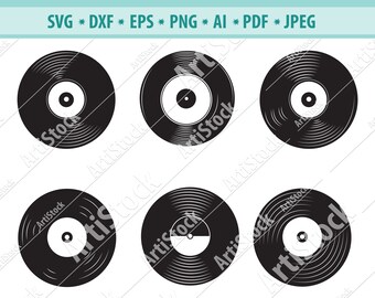Download Jpg Eps Svg Vinyl Record Vector Clipart Set Outline Silhouette Drawing Illustrations Vintage Music Png Clip Art Art Collectibles