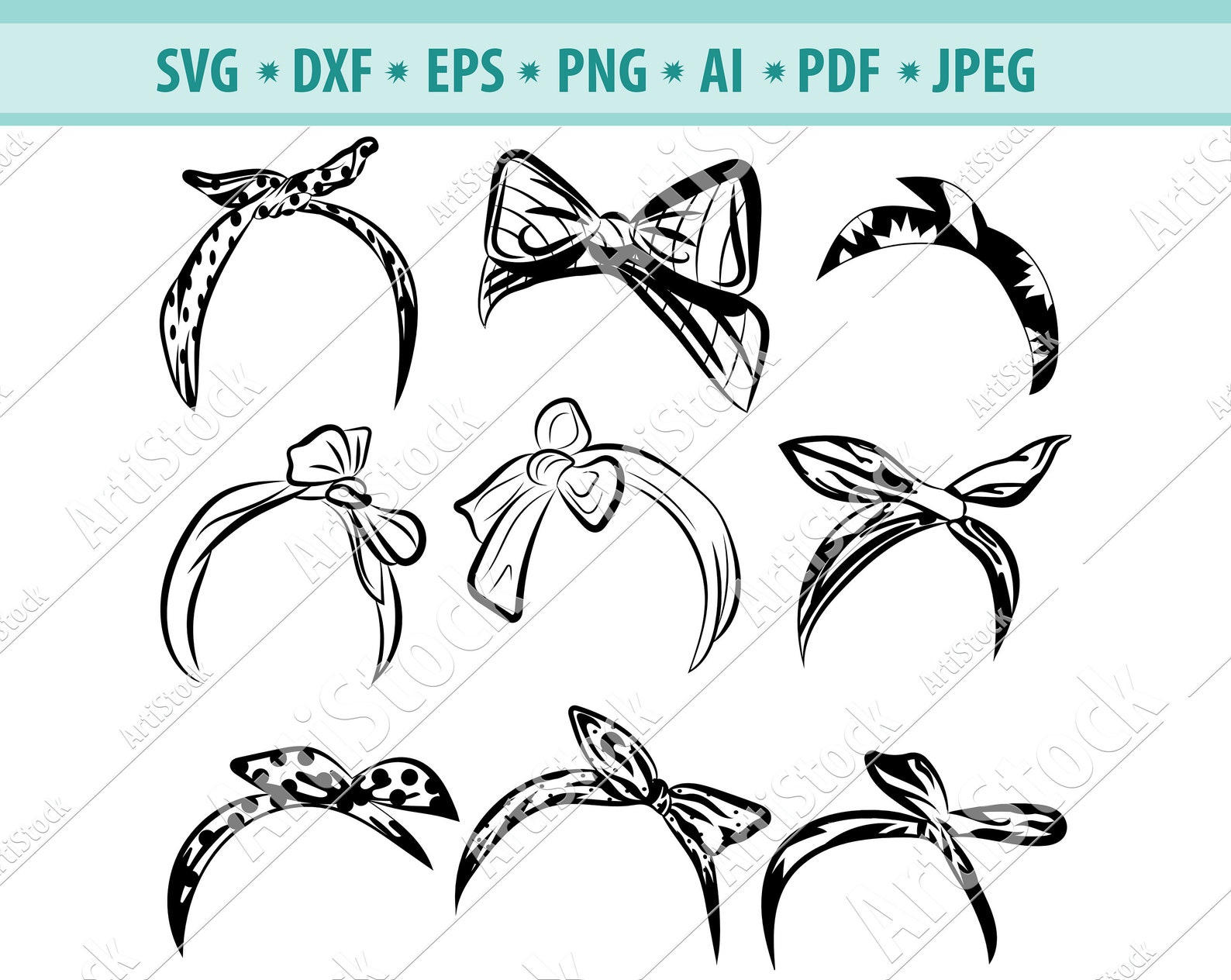 Bandanas Digital Cut Files Retro Headband Svg Pdf Png Eps Etsy