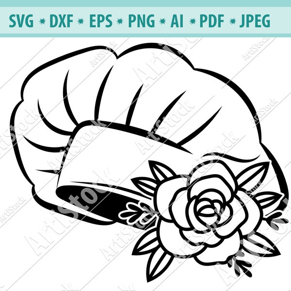 Chef's Hat SVG file, Chef's Hat with Flowers Svg, Flowers chef Svg, Chef's Hat Clipart, Floral cute Cut file, Chef SVG, Svg file for cricut