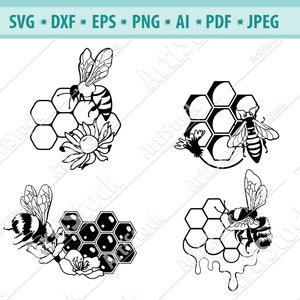 Bee SVG, Queen Bee Svg, Honey Svg, Bee logo, Bee Clipart, Bee with Honeycomb Svg, Bee File for Cricut, File For Cricut, Dxf, Png, Vector
