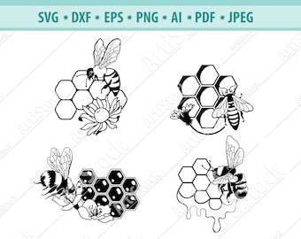 Bee SVG, Queen Bee Svg, Honey Svg, Bee logo, Bee Clipart, Bee with Honeycomb Svg, Bee File for Cricut, File For Cricut, Dxf, Png, Vector