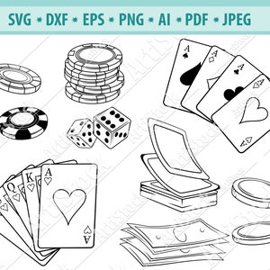 Poker set Svg, Casino Svg file, Gambling Svg, Chips Svg, Gambling clipart, Poker cutting file, Game cards Svg, Casino games Svg, Silhouette
