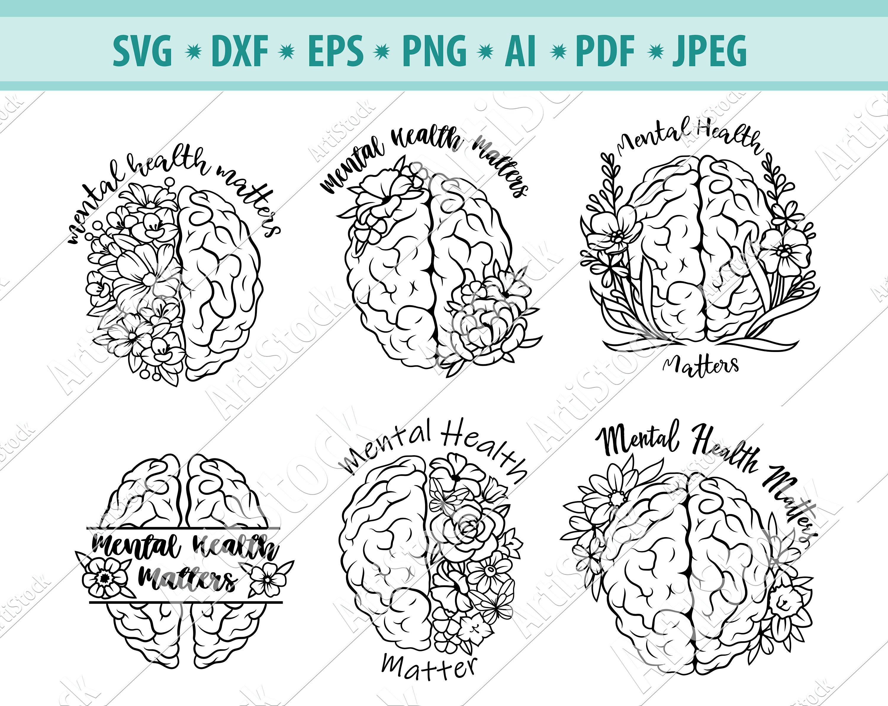 Wall Hangings Mental health svg Floral brain svg Anatomy svg files for ...