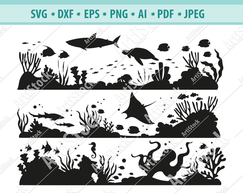 Sea Scene Svg Undersea With Fish Svg Corals Reef Svg Etsy