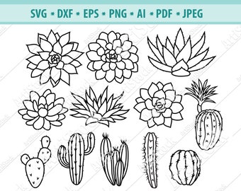 Cactus SVG Bundle, Succulents  SVG, Plants Clipart, Cactus Files For Silhouette, Files for Cricut, Plants Vector Svg, Dxf, Png, Eps, Design